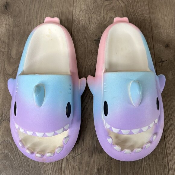 Shark Cloud Slides Blue White Adult Pool Slippers Unisex Size 10 - Picture 4 of 15